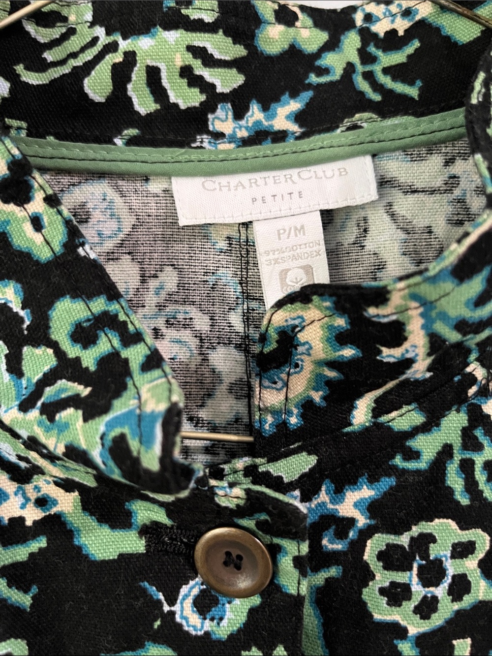 Charter Club Black Floral Button-Front Blazer with Green & Teal Accents - Picture 2 of 5